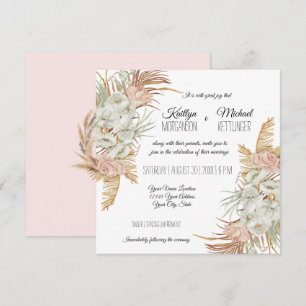 Invitación BOHO Rubor Orquídea Floral Pampas Grasa Folito de 