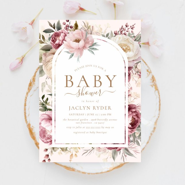 Invitación Boho Rubor Peonies Floral Baby Girl Shower (Subido por el creador)