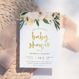 Invitación Boho Rubor Pink & Brushed Gold Script Baby Shower