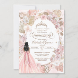 Invitación Boho Rubor Pink Dried Floral Rosas Quinceañera