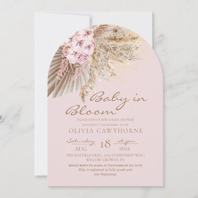 Invitación Boho Rubor Pink Elegent Floral Baby Shower (Anverso)