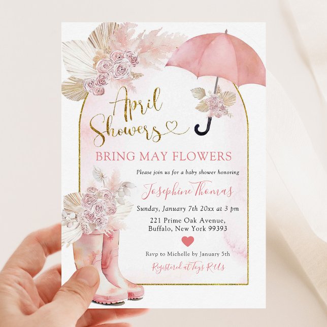 Invitación Boho Rubor Pink Floral April Showers Baby Shower (Subido por el creador)