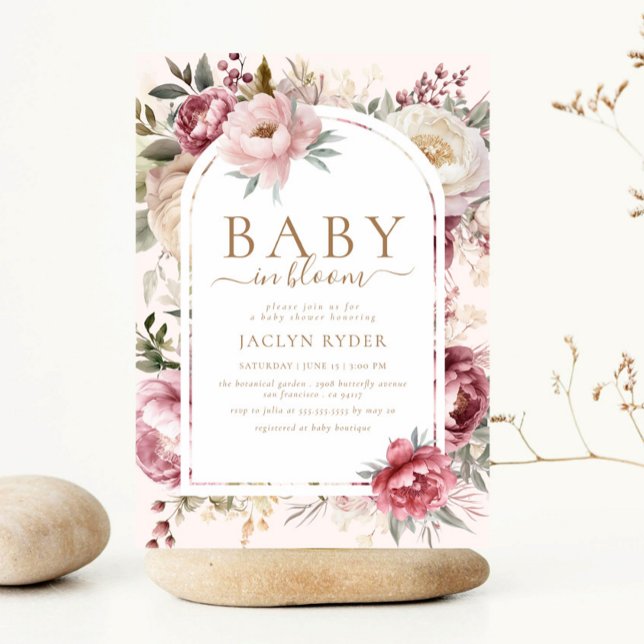 Invitación Boho Rubor Pink Floral Baby En Bloom Baby Shower (Subido por el creador)