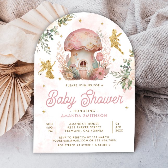 Invitación Boho Rubor Pink Floral Gold Fairy Arch Baby Shower (Subido por el creador)