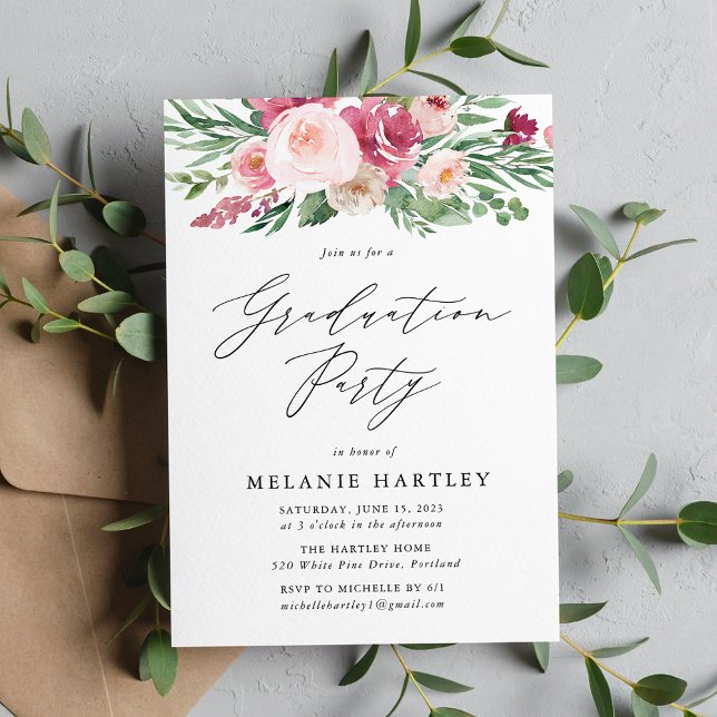 Invitación Boho Rubor & Pink Floral Graduation Party (Subido por el creador)