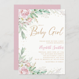 Invitación Boho Rubor Pink Floral Greeney Chica Baby Shower