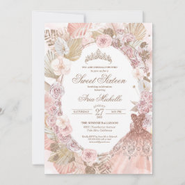 Invitación Boho Rubor Pink Floral Sweet Dieciséis cumpleaños