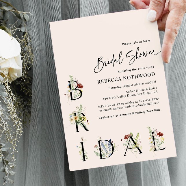 Invitación Boho Rubor Pink Minimal Wildflowers Bridal Shower (Subido por el creador)