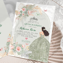 Invitación Boho Rubor Pink Sage Green Princesa Quinceañera