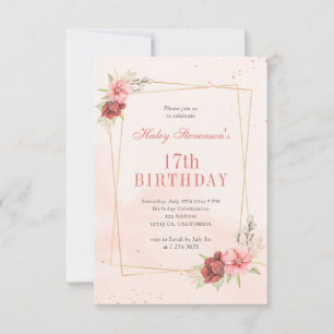 Invitación Boho Rubor Pink Terracotta Floral 17 cumpleaños
