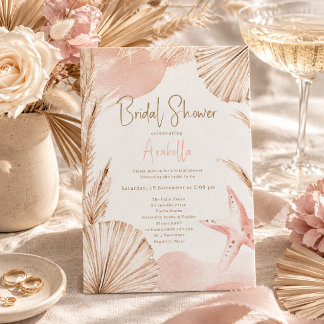 Invitación Boho Rubor Rosa Despedida de Soltera Palmas Neutra
