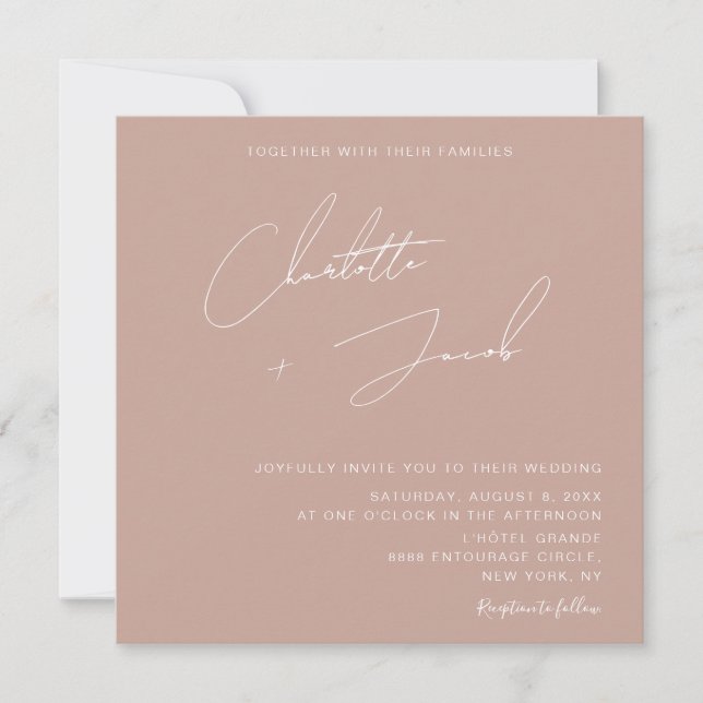 Invitación Boho Rubor rosa Minimalista Boda simple (Anverso)