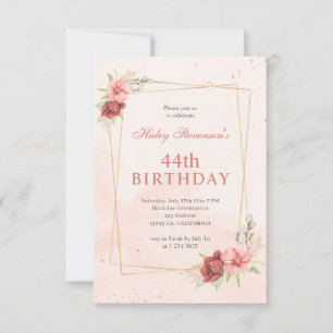 Invitación Boho Rubor Rosa Terracota Floral 44 Cumpleaños