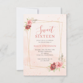 Invitación Boho Rubor Rosa Terracota Floral Chic Cumpleaños 1