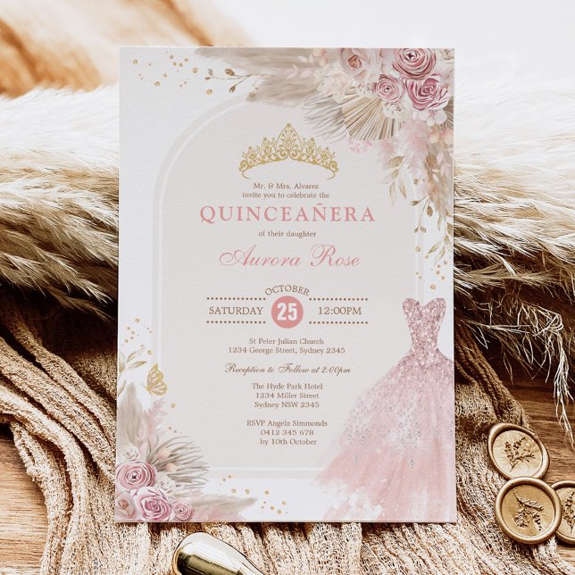 Invitación Boho Rubor Rosado Floral Quinceañera 15º cumpleaño (Subido por el creador)
