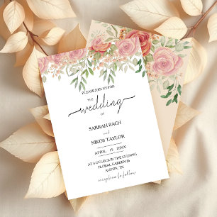Invitación Boho Rubor Rosas Watercolor Art
