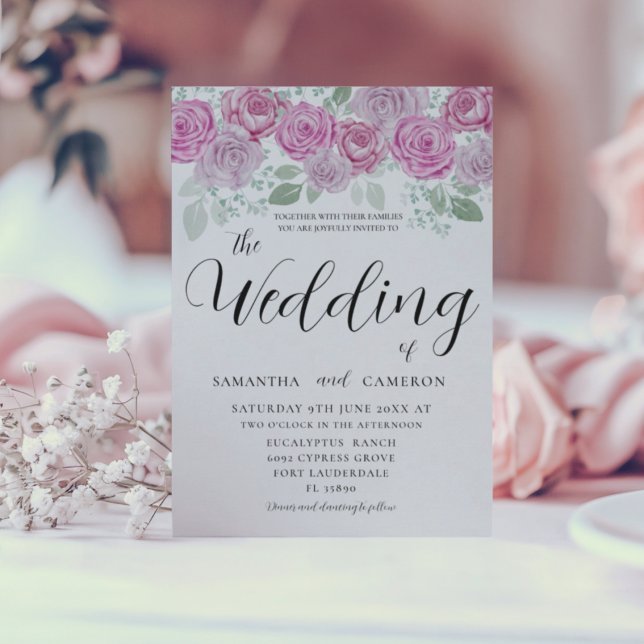 Invitación Boho Rubor Roses rosadas y Boda de caligrafía (Subido por el creador)