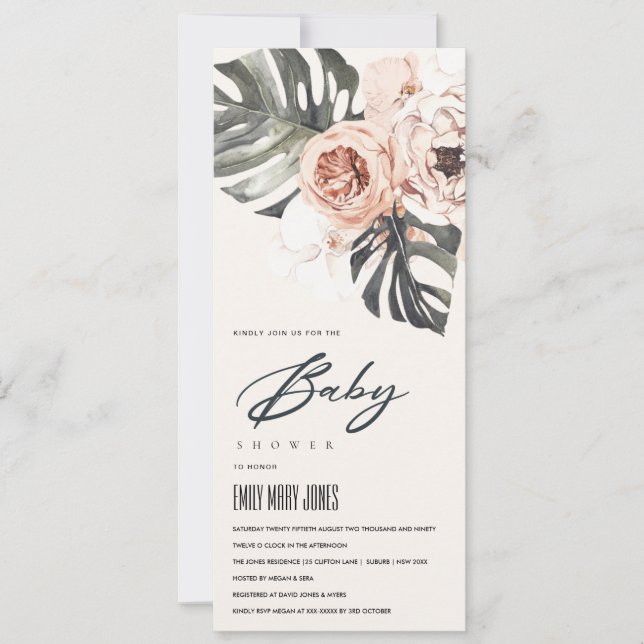 INVITACIÓN BOHO RUBOR RUST FLORAL MONSTERA BABY SHOWER (Anverso)