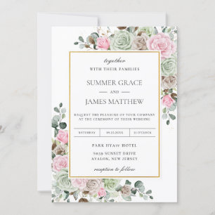 Invitación Boho Rubor Sage Green Taupe Boda floral
