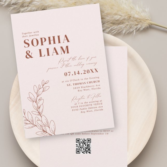 Invitación Boho Rubor Terracotta Con RSVP QR Code Boda (Subido por el creador)