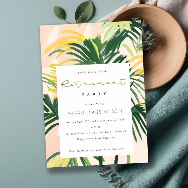 Invitación Boho Rubor Verde Palma Tropical Jubilación  (Subido por el creador)