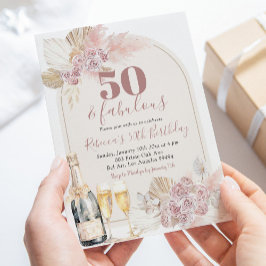 Invitación Boho Rubor Vino Floral Rosa Adulto Cumpleaños