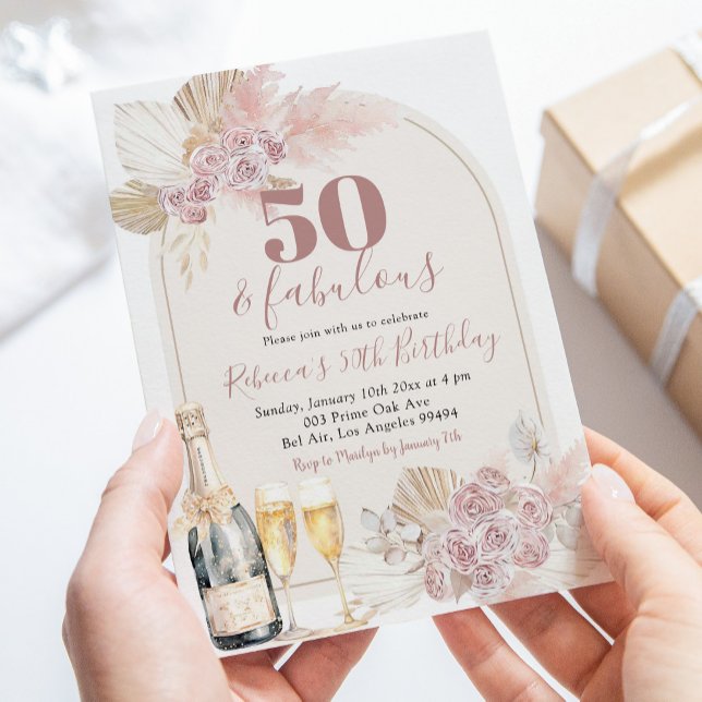 Invitación Boho Rubor Vino Floral Rosa Adulto Cumpleaños (Subido por el creador)