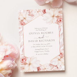 Invitación Boho Rubor y Boda floral rosa pálido
