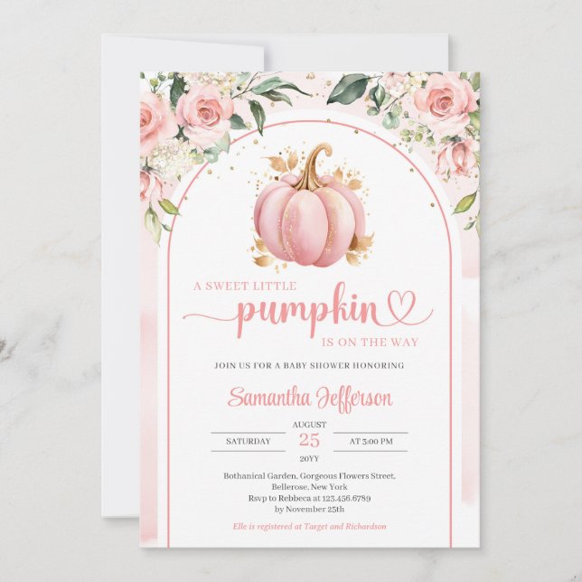 Invitación Boho ruidoso y oro un pequeño calabaza bebé ducha (Anverso)