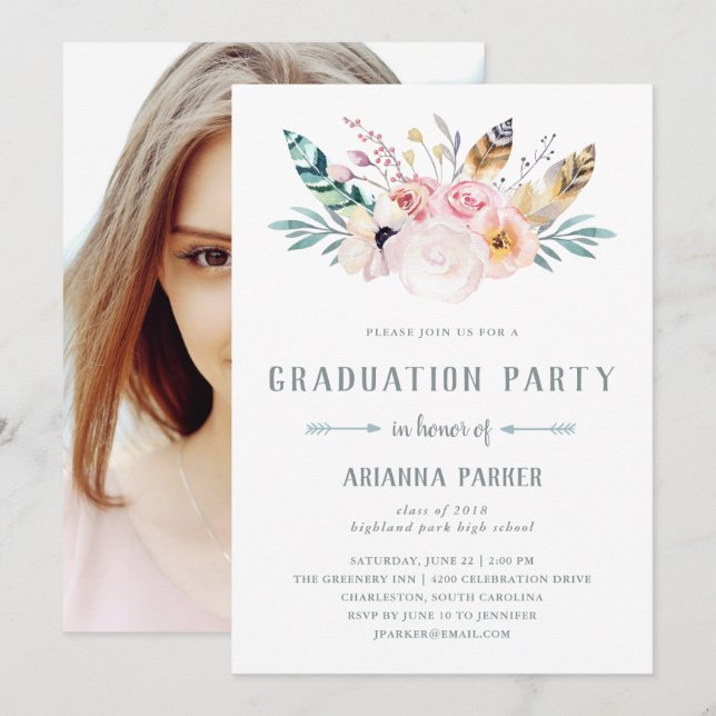 Invitación Boho ruso | Partido de Graduación de Fotografía (Anverso / Reverso)
