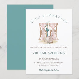 Invitación Boho ruso preside Boda virtual de eucalipto azul