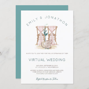 Invitación Boho ruso preside Boda virtual de eucalipto azul