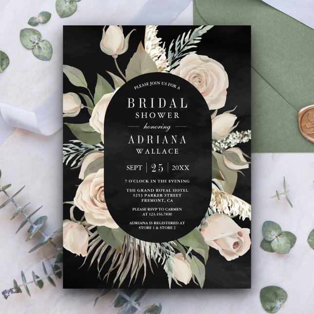 Invitación Boho ruso Rosas de marfil masacran a ducha de novi (Subido por el creador)