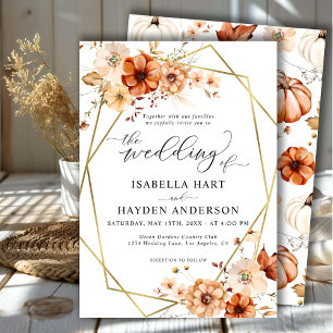 Invitación Boho Rust Beige Floral Gold Frame Boda