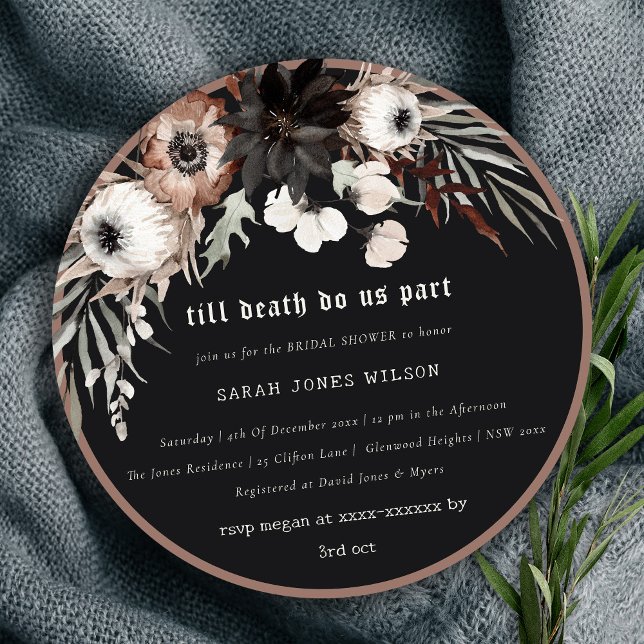 Invitación Boho Rust Gótico Corteza Botánica Negra Bridal Duc (Subido por el creador)