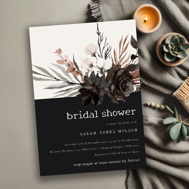 Invitación Boho Rust Gótico Corteza Botánica Negra Bridal Duc (Subido por el creador)