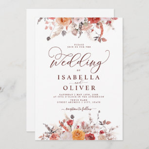 Invitación Boho Rust Naranja Terracotta Marsala Boda