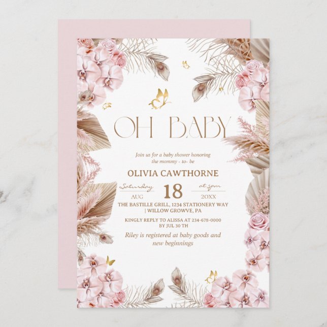 Invitación Boho Rustic Baby Shower Invitation (Anverso / Reverso)