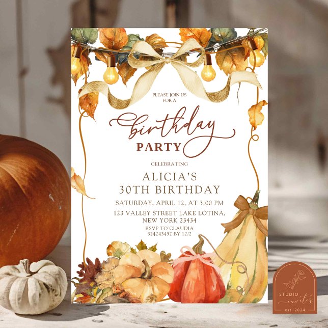 Invitación Boho Rustic Bow Coquette fall pumpkin birthday  (Subido por el creador)