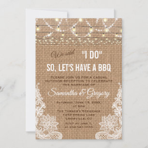 Invitación Boho Rustic Burlap Lace String Luces I DO BBQ