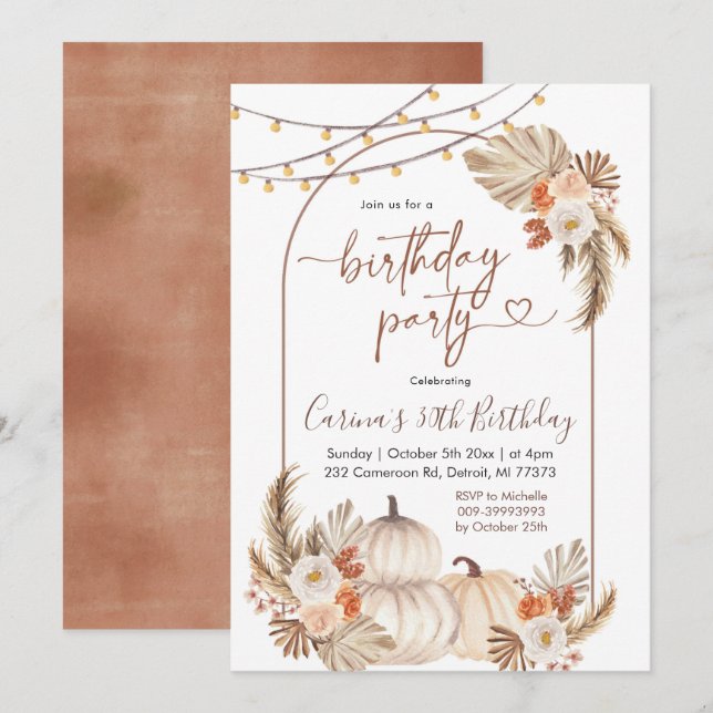 Invitación Boho Rustic Calabaza Luz de cadena de calabaza Fal (Anverso / Reverso)