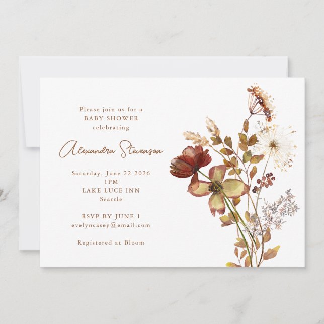 Invitación Boho Rustic Earthy Nature Botanical Baby Shower (Anverso)