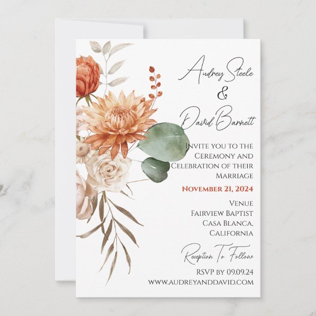 Invitación Boho Rustic Floral Boda (Anverso)