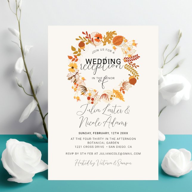 Invitación Boho Rustic Floral Otoño Cae La Recepción De Boda (Subido por el creador)