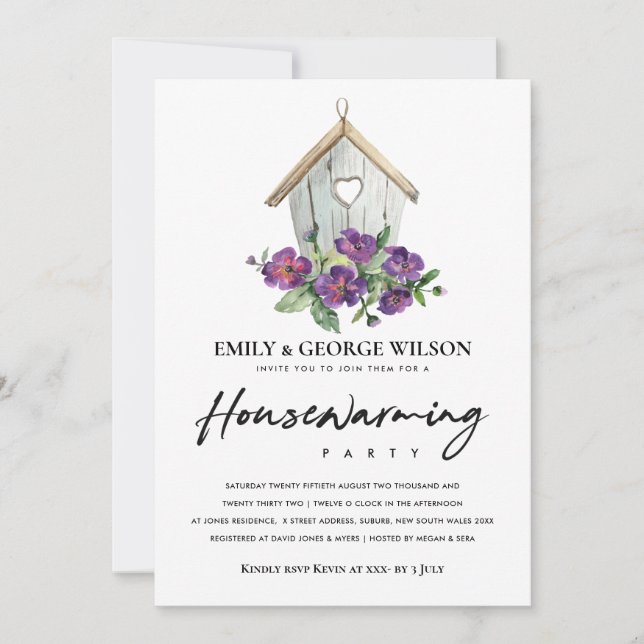 INVITACIÓN BOHO RUSTIC FLORAL PEONY HOUSE HOUSEWARMFIESTA (Anverso)