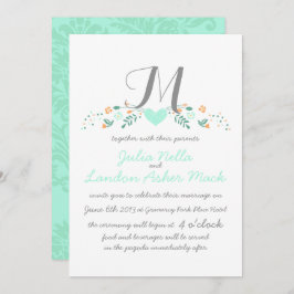 Invitación Boho Rustic Folk Art Mint Boda