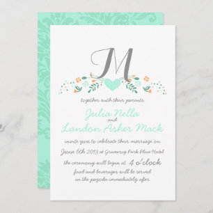 Invitación Boho Rustic Folk Art Mint Boda