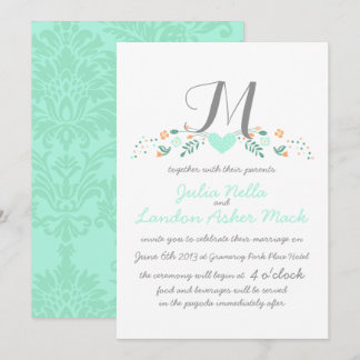 Invitación Boho Rustic Folk Art Mint Boda