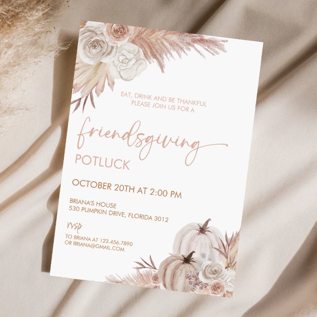 Invitación Boho Rustic Friendscome Acción de Gracias Potluck (Subido por el creador)