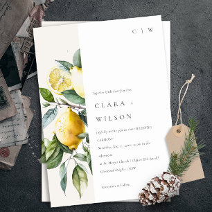Invitación Boho Rustic Minimal Yellow Lemon Garden Wedding